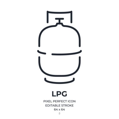 LPG Sıvılaştırılmış Petrol Gazı düzenlenebilir çizim ana hatları simgesi beyaz arka plan düz vektör illüstrasyonunda izole edildi. Piksel mükemmel. 64 x 64.