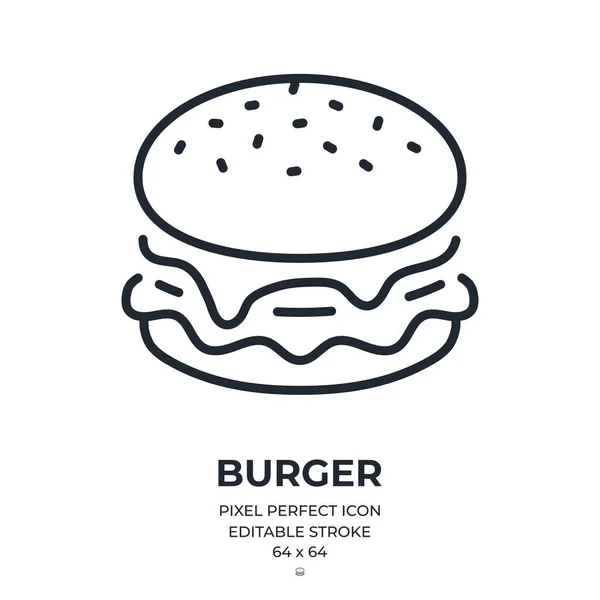 Burger Editable Stroke Outline Icon Isolated White Background Flat Vector — Archivo Imágenes Vectoriales