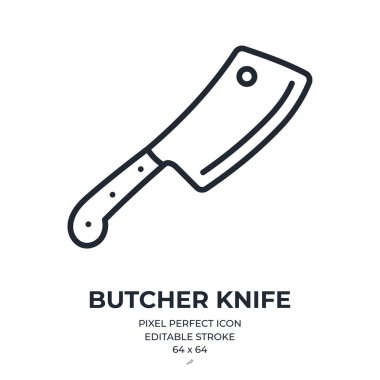 Kasap bıçağı düzenlenebilir çizgi simgesi beyaz arka plan düz vektör illüstrasyonunda izole edildi. Piksel mükemmel. 64 x 64.