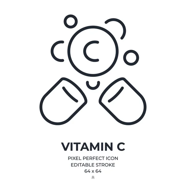 Vitamin Capsule Editable Stroke Outline Icon Isolated White Background Flat — Stock Vector