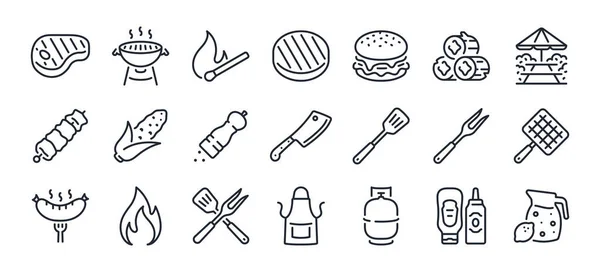 Bbq Barbecue Grill Related Editable Stroke Outline Icons Set Isolated — ストックベクタ