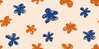 Soyut organik karalama çiçekleri kusursuz desenler oluşturur. El çizimi vektör illüstrasyonu.