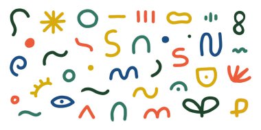 Soyut organik şekiller ve beyaz arka planda izole edilmiş çizgi koleksiyonu. El çizimi vektör illüstrasyonu.