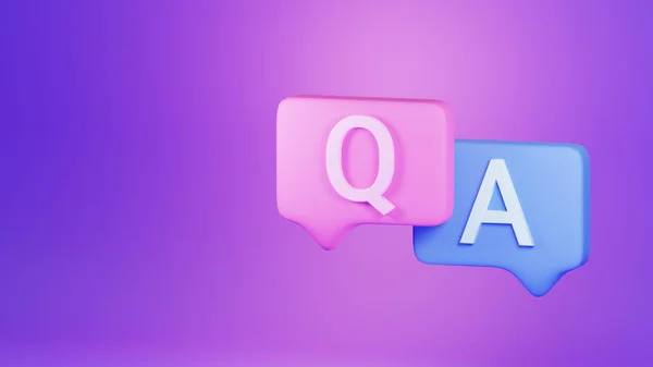 3d render question answer speech bubbles isolated on purple background illustration. Customer support and FAQ concept.