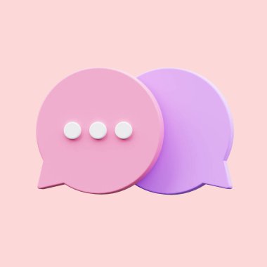 3D Pembe konuşma baloncuğu simgeleme simgesini en aza indir. Çevrimiçi sohbet ve iletişim kavramı.