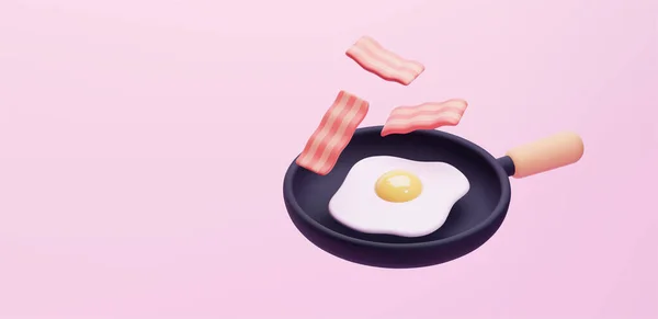 Render Fried Egg Cast Iron Skillet Isolated Pink Background Vector — ストックベクタ