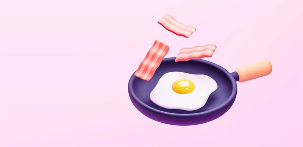 Render Fried Egg Cast Iron Skillet Isolated Pink Background Vector — ストックベクタ