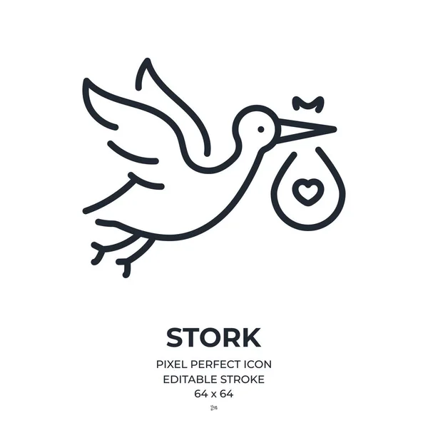 Baby Stork Editable Stroke Outline Icon Isolated White Background Flat — Stock Vector