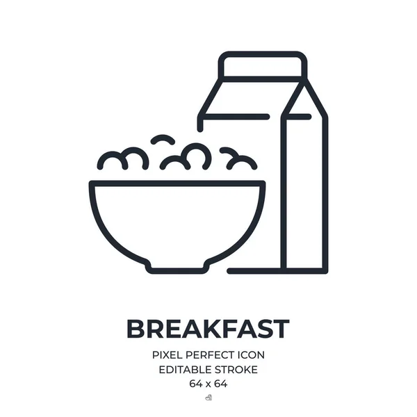 Breakfast Cereals Milk Editable Stroke Outline Icon Isolated White Background — Stock Vector