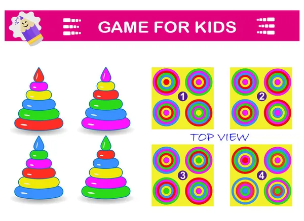  Mantıklı bulmaca oyunu. Piramitlerin doğru üst görünümü bulunmalı. IQ eğitim testi. Vektör illüstrasyonu.