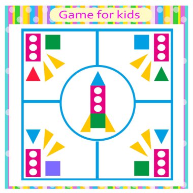  Çocuklar için eğitim mantığı oyunu. Detayları ve geometrik şekilleri birleştir. Okul öncesi çalışma tablosu etkinliği. 