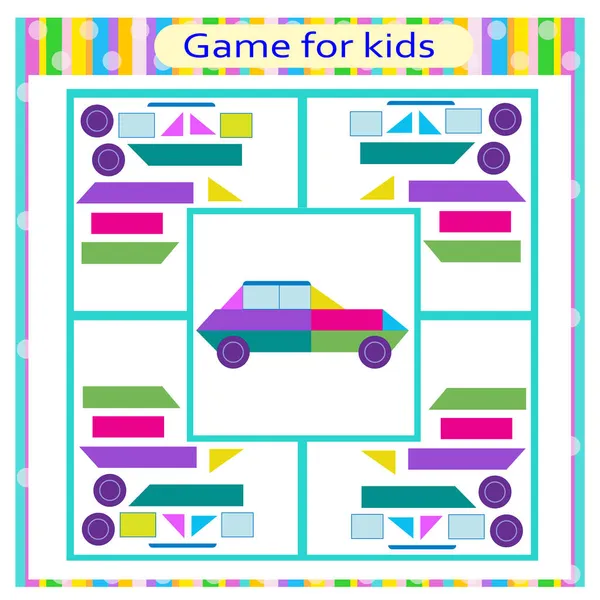 Logická Hra Pro Děti Spojte Detaily Geometrické Tvary Aktivita Předškolního — Stockový vektor