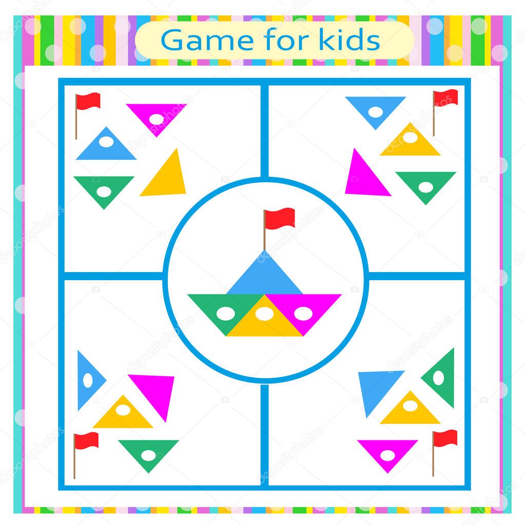  Education logic game for kids. Connect the details and geometric shapes. Preschool worksheet activity. 