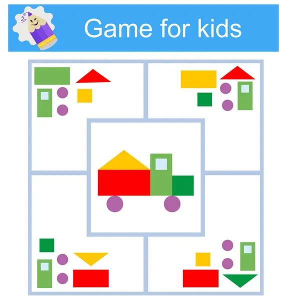 Bildung Logikspiel Für Kinder Verbinden Sie Die Details Und Geometrischen — Stockvektor