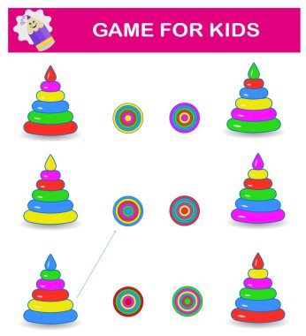 Mantıklı bulmaca oyunu. Piramitlerin doğru üst görünümü bulunmalı. IQ eğitim testi. Vektör illüstrasyonu. 