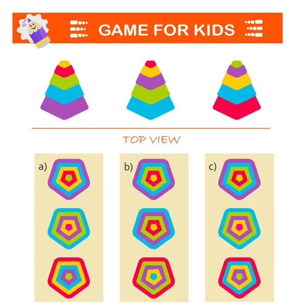 Mantıklı bulmaca oyunu. Piramitlerin doğru üst görünümü bulunmalı. IQ eğitim testi. Vektör illüstrasyonu. 