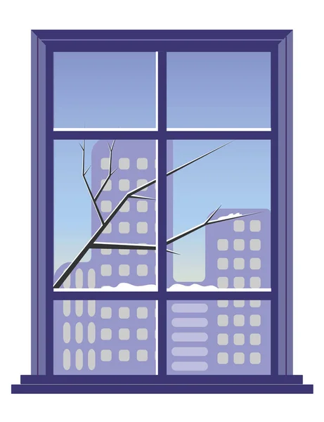 Janela Com Vista Para Cidade Janela Inverno Design Plano Ilustração — Vetor de Stock