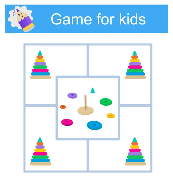 Vzdělávací Logická Hra Pro Děti Najdi Pravou Pyramidu Aktivita Předškolního — Stockový vektor