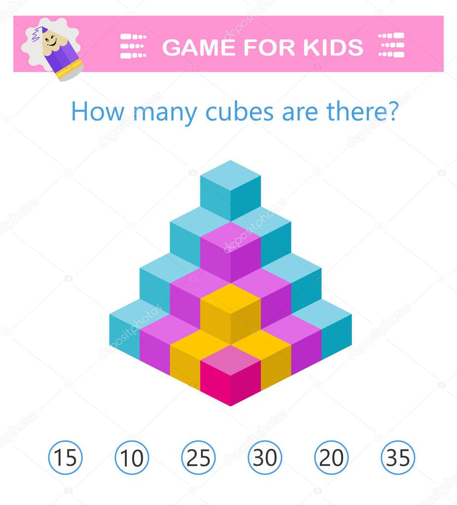 Math logic game for kids. Attention tasks for children. Kids activity sheet. 