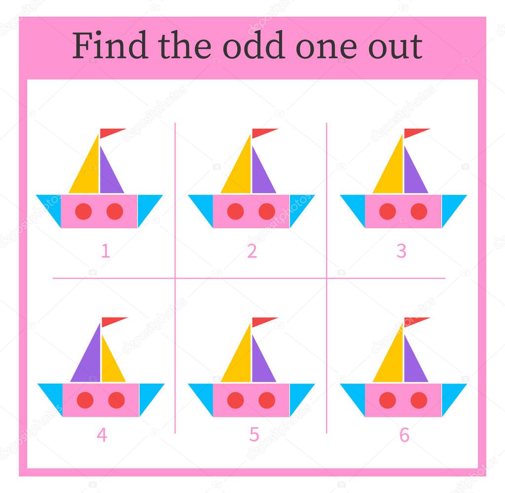 Find the odd one out. Visual logic puzzle for children. Vector illustration