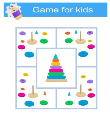 Çocuklar için eğitici ve mantıklı bir oyun. Doğru bir piramit bul. Okul öncesi çalışma tablosu etkinliği