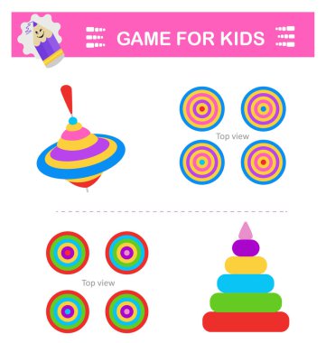 Mantıklı bulmaca oyunu. Çocukların dikkatine. Doğru üst görünüm bulunmalı. IQ eğitim testi