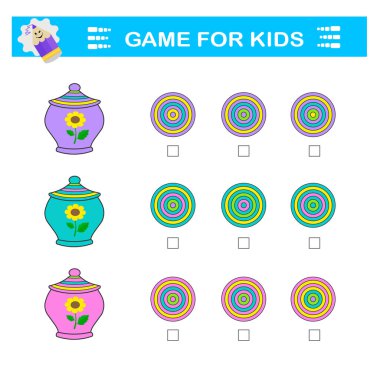 Mantıklı bulmaca oyunu. Çocukların dikkatine. Doğru üst görünüm bulunmalı. IQ eğitim testi. 