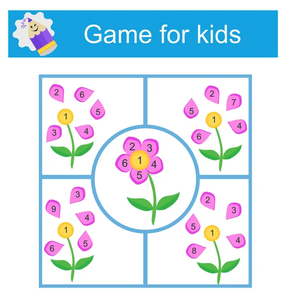 Logická Hra Pro Děti Najděte Správnou Sadu Květin Aktivita Předškolního — Stockový vektor