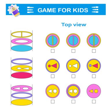 Mantıklı bulmaca oyunu. Çocukların dikkatine. Doğru üst görünüm bulunmalı. IQ eğitim testi