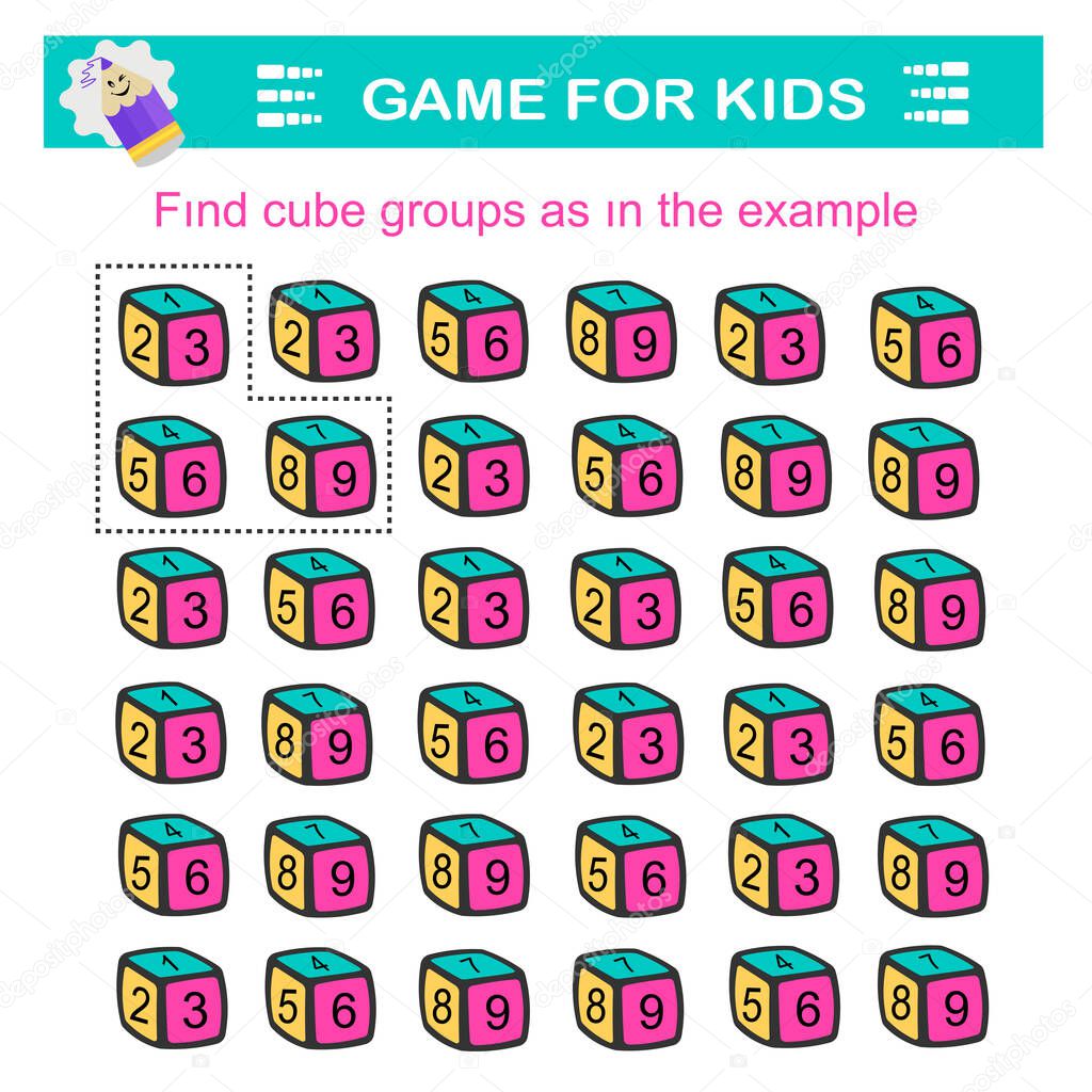 A game for children. Fnd cube groups as in the example. Attention tasks for children