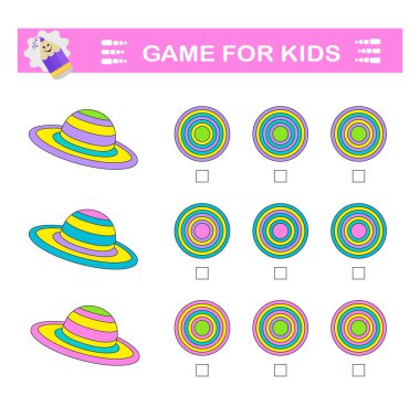 Mantıklı bulmaca oyunu. Çocukların dikkatine. Doğru üst görünüm bulunmalı. IQ eğitim testi