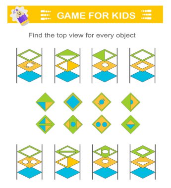 Mantıklı bulmaca oyunu. Çocukların dikkatine. Doğru üst görünüm bulunmalı. IQ eğitim testi 
