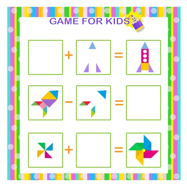 Matematická Hra Pro Děti Sčítání Odčítání Geometrickými Tvary Aktivita Předškolního — Stockový vektor