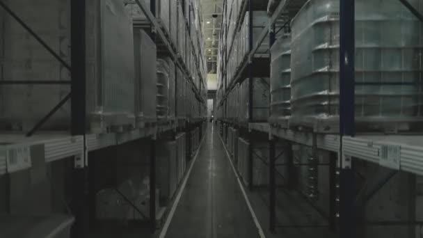 Μια σειρά από διαφορετικά αγαθά, αποθήκη στο εργοστάσιο. Βίντεο σε κίνηση — Αρχείο Βίντεο