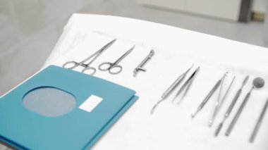 Surgical equipment is in a germ-free state on the table to prepare the patient for surgery in the operating room. Hospital, ambulance.
