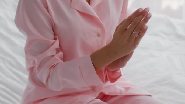 Skin Moisturising. Closeup Shot Of Unrecognizable Woman Applying Hand Cream — Stock Video