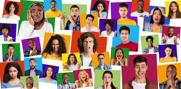 Porträts heller natürlicher unterschiedlicher Emotionen internationaler Millennial-Damen und -Herren — Stockfoto