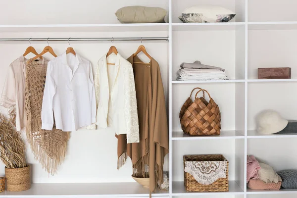 Interior Of Spacious Wardrobe Room Full Of Female Clothes Indoor — Stock Photo, Image