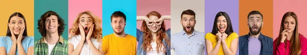 Vielfältige multiethnische Grimassen, die unterschiedliche negative und positive Emotionen ausdrücken — Stockfoto