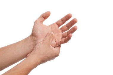 Tanımlanamayan bin yıllık beyaz adam kol ağrısı çekiyor. El ele verip bileğini tutuyor.