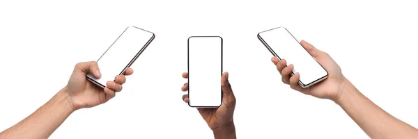 People showing smartphone with empty screens, closeup — Stock Photo, Image