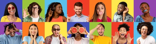 Sammansättning av glada, roliga, lugna, chockade unga internationella människor — Stockfoto