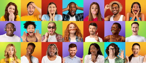 Set of closeup photos of happy multiracial people — Stock Fotó