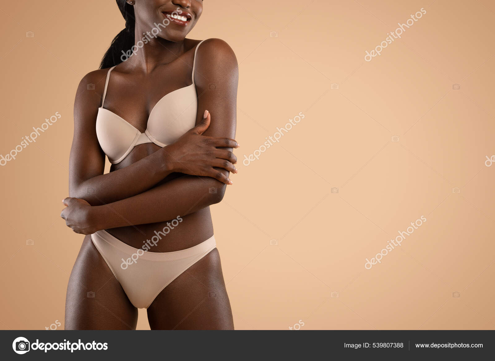 Unrecognizable Plump Overweight Woman Wearing Beige Underwear