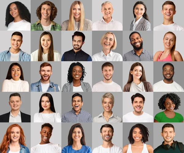 Set of international successful people posing on grey — Stockfoto