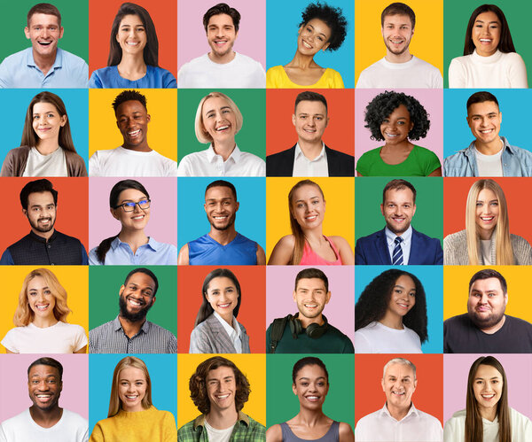 Позитивные мужчины и женщины разных национальностей и поколений, набор