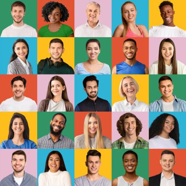 Set of mutiracial group of various people portraits