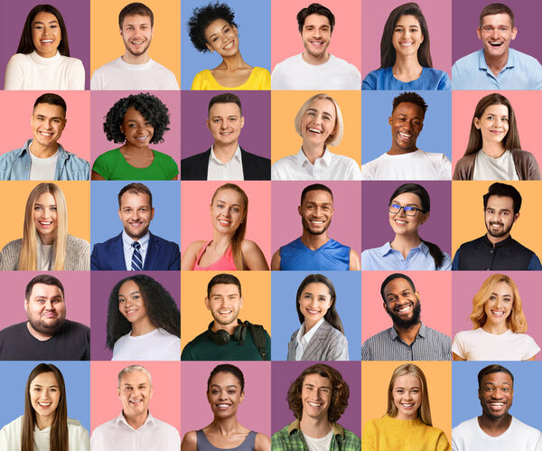 Attractive international group of men and woman, collection of photos