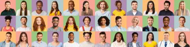 Portraits of multiracial men and women cheerfully smiling