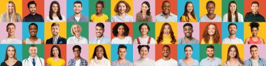 Panoramic set of portraits of multiracial people